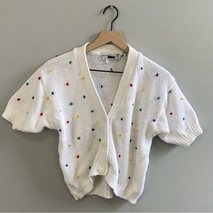 80s Calamity Jayne knit Short Sleeve Cardigan with rainbow dot Embroidery